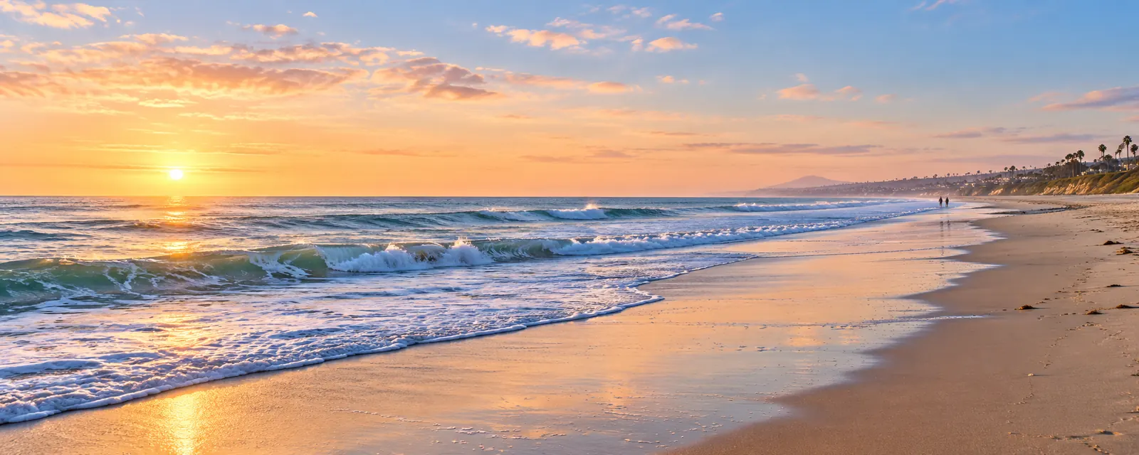 Calm waves on the beach in Oceanside, California